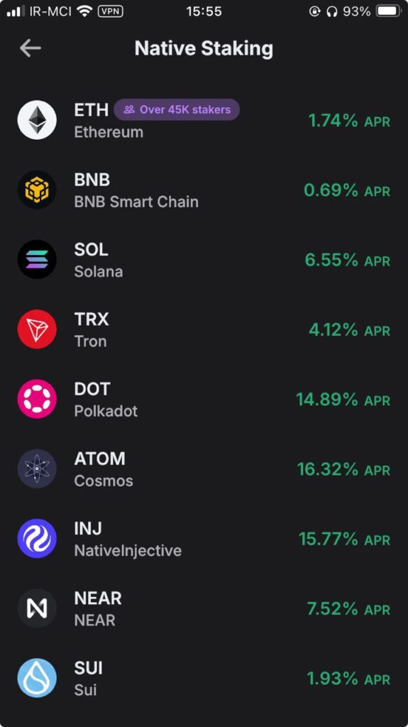 لیست میزان سود سالانه برای استیک ارزهای مختلف در تراست ولت
