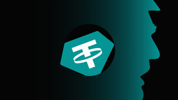 tether-hash-defined نماد تتر در فضایی به رنگ سبز و مشکی