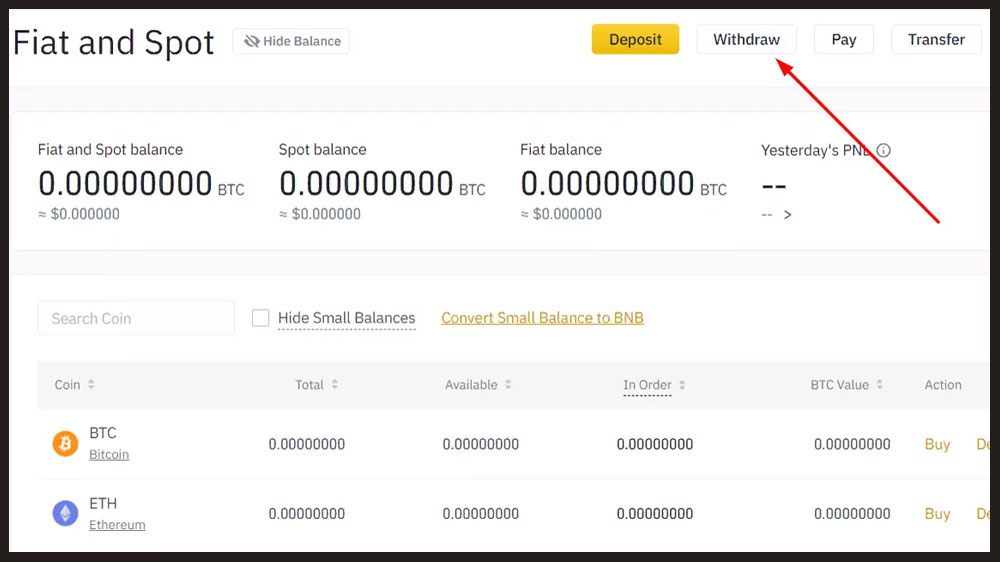 صفحه برداشت ارز دیجیتال در صرافی بایننس