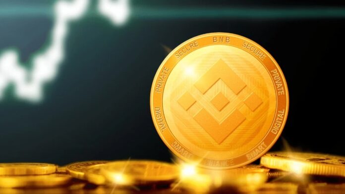 ارز دیجیتال فیزیکی بایننس با پس زمینه نمودار بازار کریپتوکارنسی