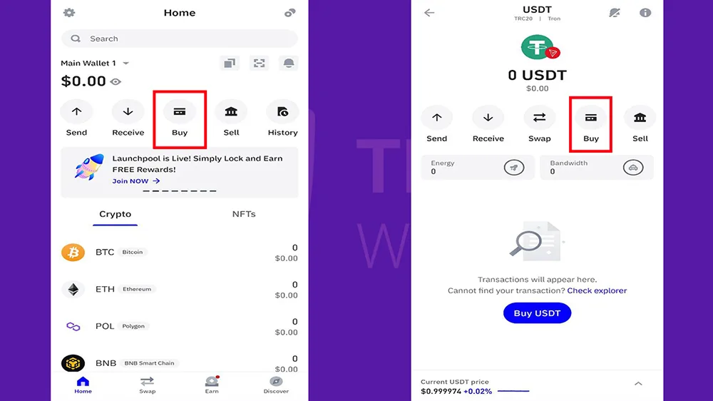 انتخاب گزینه خرید تتر در تراست ولت