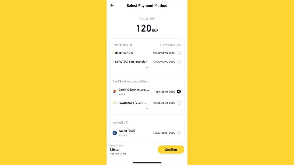 خرید با کارت اعتباری در اپلیکیشن بایننس