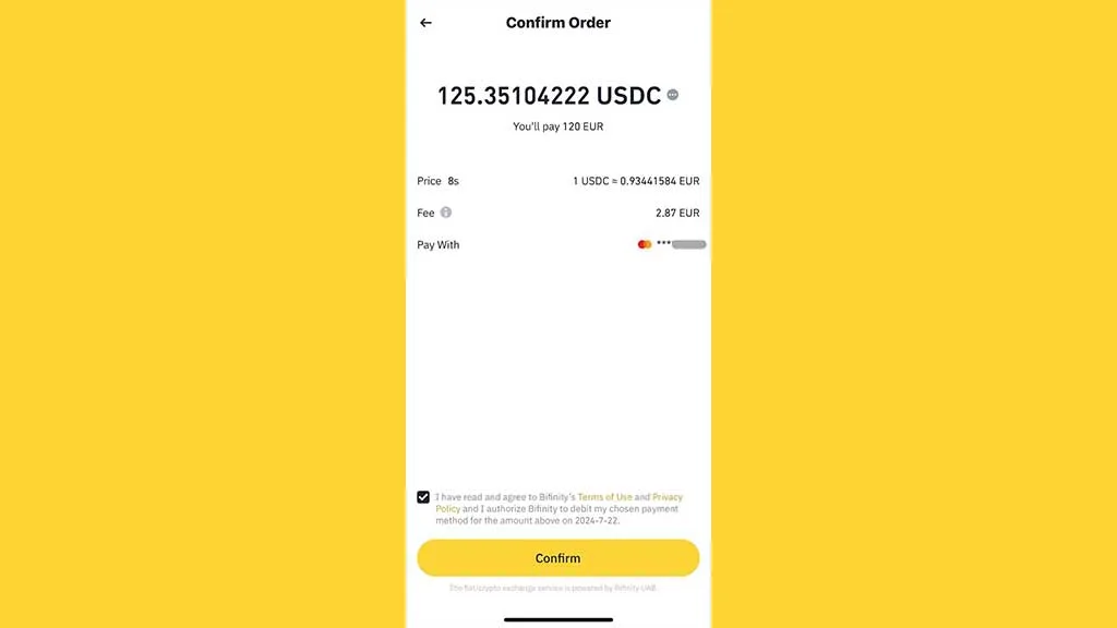 تایید سفارش خرید در اپلیکیشن بایننس