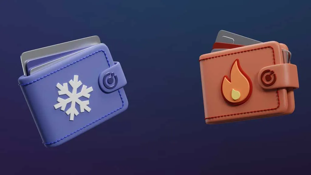دو کیف پول، یکی با علامت آتش و دیگری با علامت برف؛ نماد کیف پول گرم و کیف پول سرد
