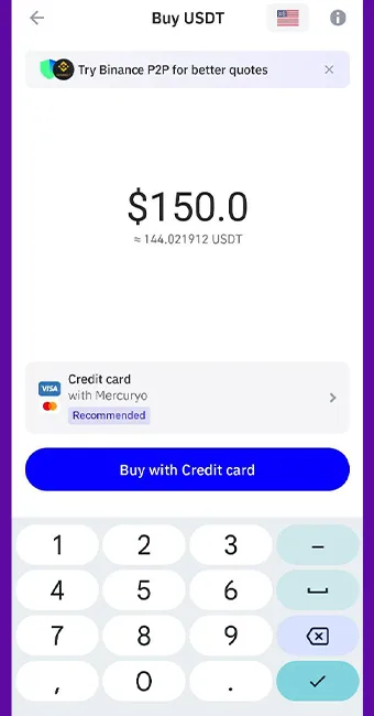صفحه خرید تتر در تراست ولت با استفاده از کارت اعتباری