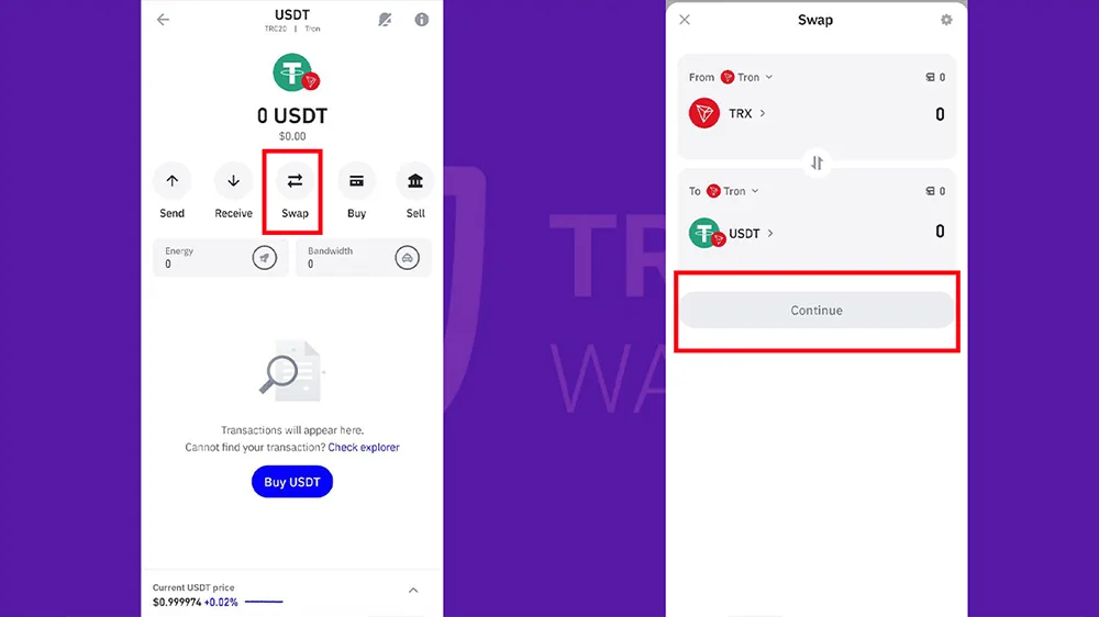 صفحه سواپ تتر در تراست ولت
