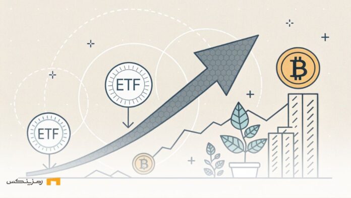-a-minimalistic-illustration-showing-an-upward-arr افزایش سرمایه گزاری در etf بلک راک بیت کوین