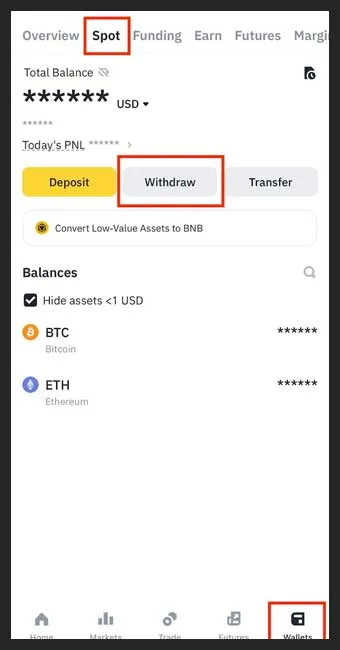 بخش withdraw صرافی بایننس