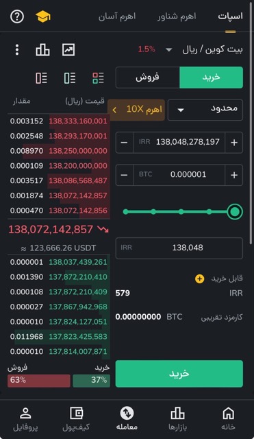 خرید مقدار بسیار کم بیت کوین در اپلیکیشن رمزینکس