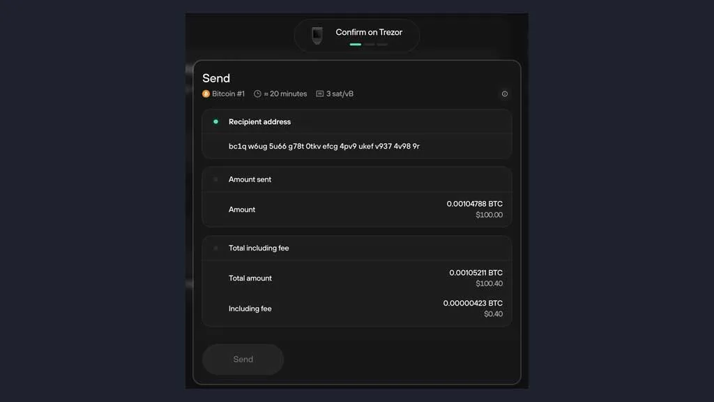 تایید تراکنش روی کیف پول سختافزاری ترزور