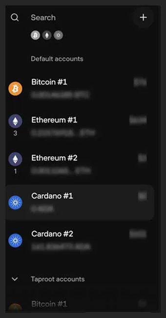 انتخاب ارز در برنامه trezor suite