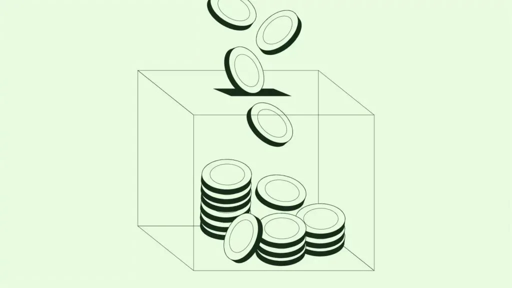 یک باکس و سکه هایی که داخل آن ریخته میشوند