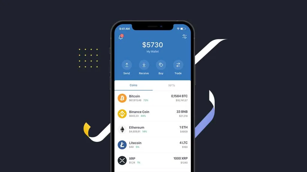 کیف پول تراست ولت روی یک موبایل