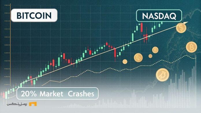 Fall-warning-correlation-between-Bitcoin-and-Nasdaq-reached-dangerous-level هشدار سقوط؟ همبستگی بیت کوین و نزدک به سطح خطرناکی رسید