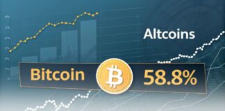 دامیننس بیت کوین به ۵۸.۸٪ رسید؛ پیشبینی رشد ۵۰٪ دامیننس بیتکوین با نمایش سهم ۵۸.۸٪ آن در بازار ارزهای دیجیتال و مقایسه با آلتکوینها