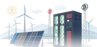 ماینرهای بیت کوین؛ آیندهسازان صنعت انرژی یا تهدید؟ ماینر بیتکوین که به تأمینکننده انرژی تبدیل شده، با نمایش دستگاههای ماینینگ کنار منابع انرژی تجدیدپذیر مانند توربینهای بادی و پنلهای خورشیدی