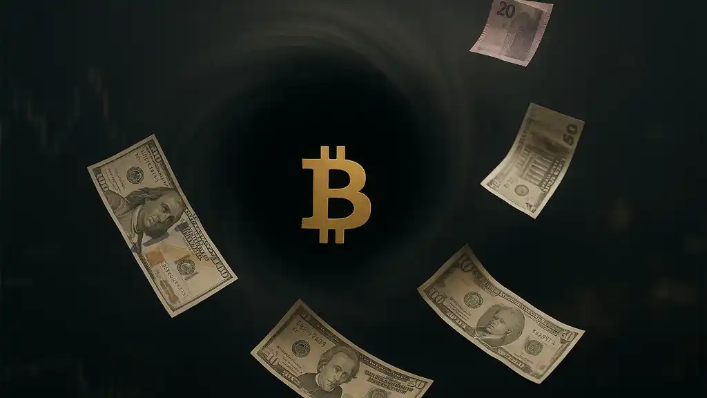 بیت کوین مانند یک سیاهچاله مشغول بلعیدن اسکناس است.