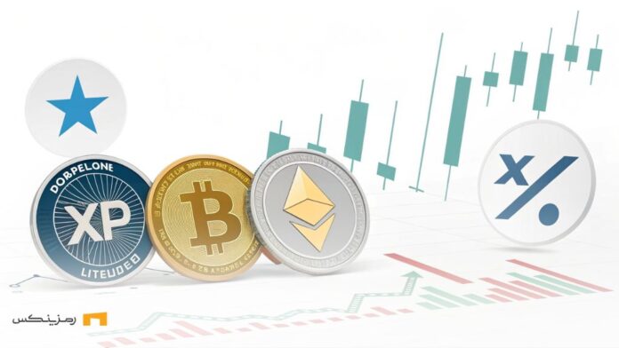 dogecoin-xrp-etf-delayed-approval نمادهای ارز دیجیتال دوج کوین، ریپل و لایت کوین است که فرآیند تأیید ETF را با نمودارهای مالی و نمادهای تأخیر