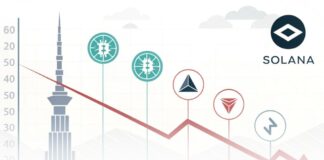 درآمد سولانا ۹۰٪ کاهش یافت؛ سقوط میمکوینها و بازار کریپتو کاهش شدید درآمد سولانا و افت بازار میمکوینها است که به صورت نمودار نزولی و نمادهای مرتبط با ارزهای دیجیتال