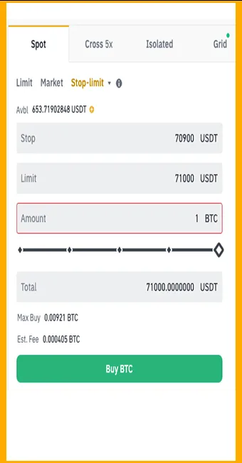 صفحه استفاده از سفارش استاپ لیمیت