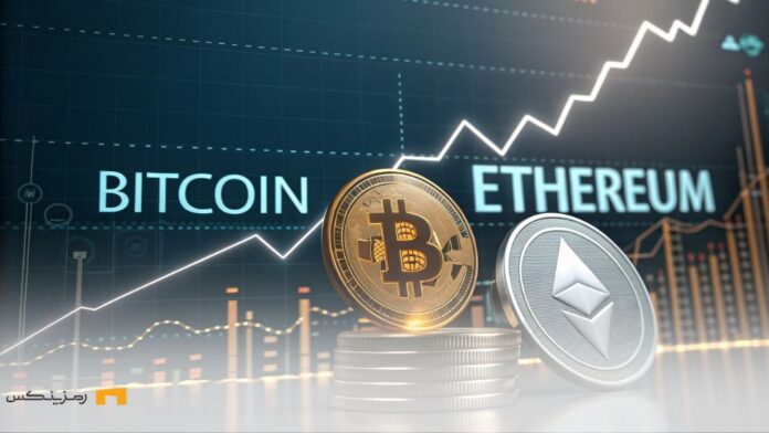 نمایی گرافیکی از رشد سرمایه‌گذاری در بیت‌کوین و رکود اتریوم در بازار ETFها
