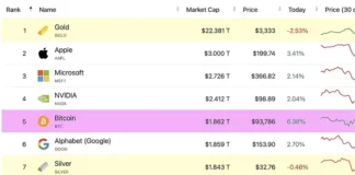 بیت کوین با عبور از گوگل پنجمین دارایی جهان شد رنکینگ جهانی بیت کوین