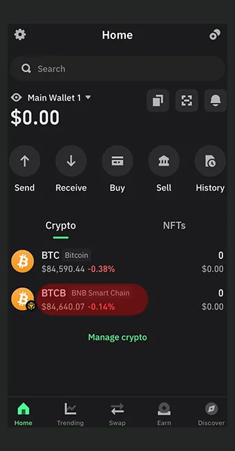 انتخاب توکن BTCB در تراست ولت
