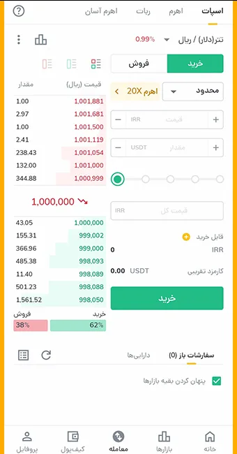 خرید حرفهای برای معامله تتر trc20 در رمزینکس