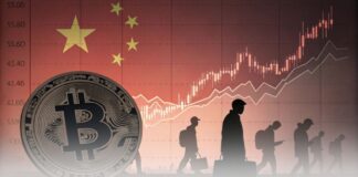 چین در حال فروش بیت کوین! سقوط قیمت به ۴۰ هزار دلار فروش مخفیانه بیتکوین توسط چین با پسزمینهای از نمودار قیمت در حال سقوط به ۴۰ هزار دلار