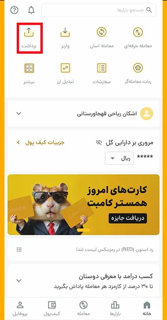 گزینه برداشت در رمزینکس