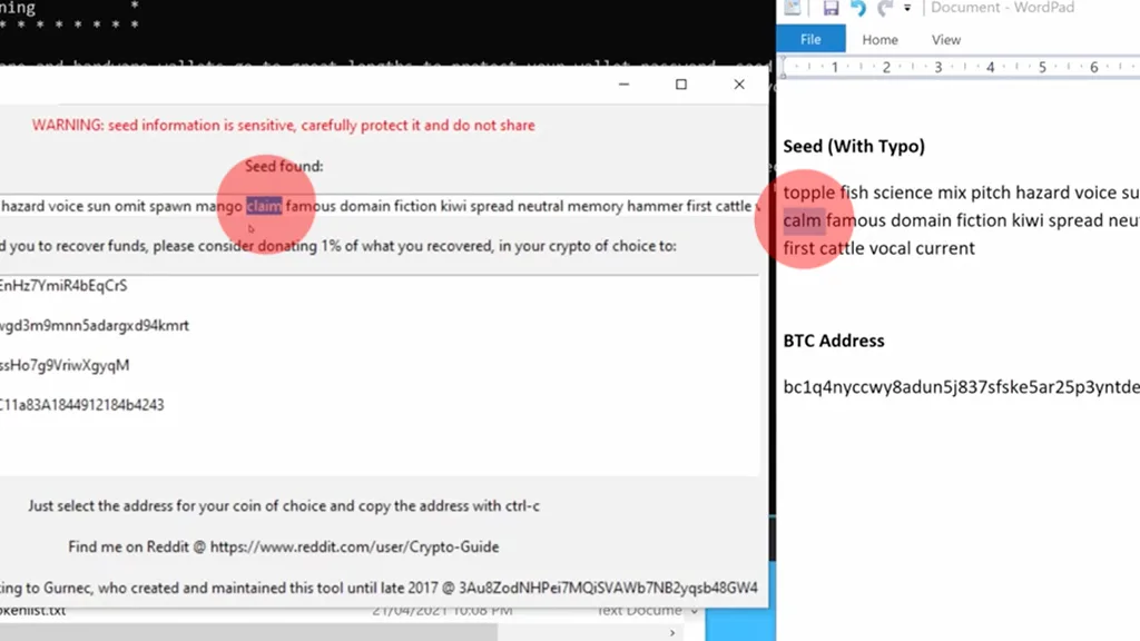 دریافت کلمات بازیابی صحیح در برنامه BTCRecover