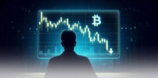 مدیرعامل کریپتوکوانت: سقوط بیت کوین تازه شروع شده است! فردی که با نگرانی به نمودار سقوط بیتکوین روی صفحه نمایش نگاه میکند