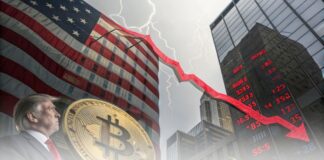 تعرفههای آمریکا ۴ میلیارد دلار از بیت کوین شرکتها سوزاند سقوط ارزش بیتکوین شرکتها با نماد بیتکوین در حال ذوب شدن و نماد تعرفههای آمریکا که تاثیر منفی بر بازارهای مالی