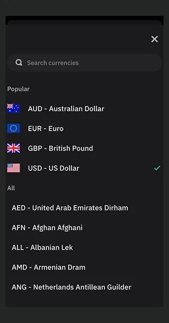 انتخاب ارز فیات برای پرداخت