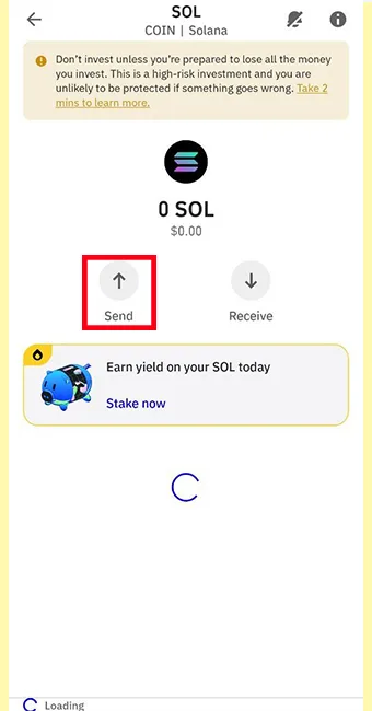 انتخاب گزینه send برای ارسال سولانا