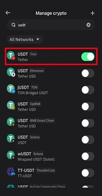 اضافه کردن تتر TRC20 به لیست ارزها