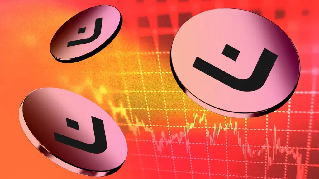 چند لوگوی om در پیشزمینه یک چارت سرخ رنگ