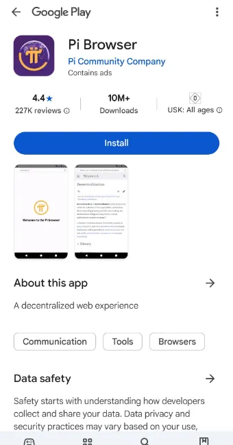 مرحله اول: دانلود و نصب اپلیکیشن Pi Browser