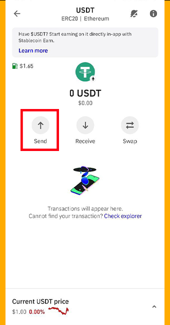 انتخاب گزینه SEND برای انتقال تتر