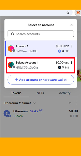حساب سولانا در متامسک