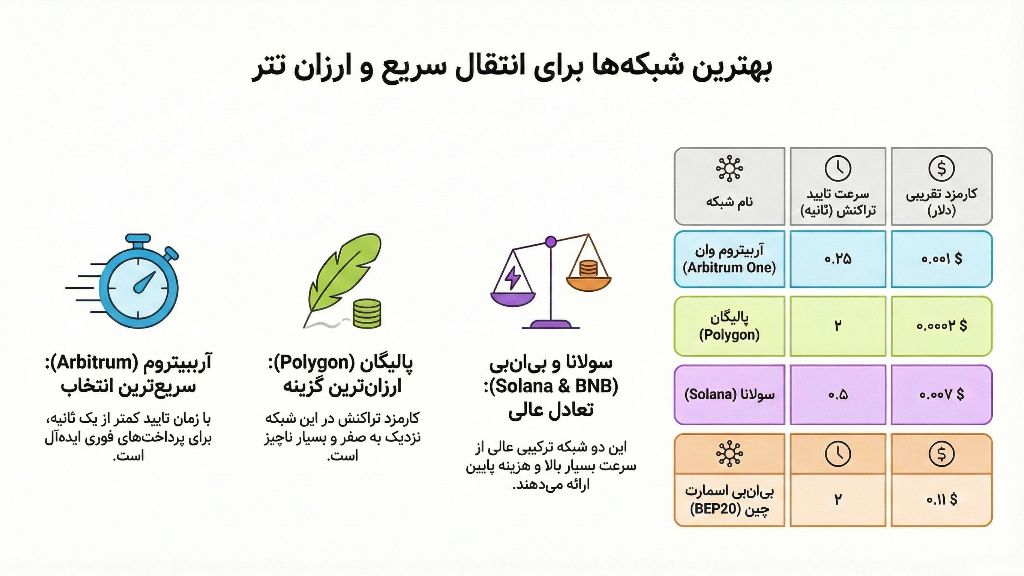 راهنمای اینوگرافیک بهترین شبکه ها برای انتقال سریع و ارزان تتر