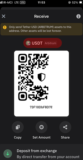 مشاهده آدرس آربیتروم در کیف پول تراست ولت