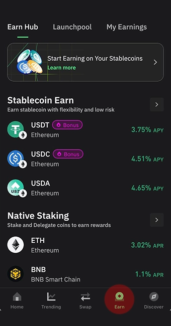 استیک کردن تتر در کیف پول تراست ولت
