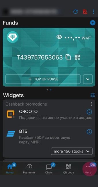 صفحه اول کیف پول وب مانی