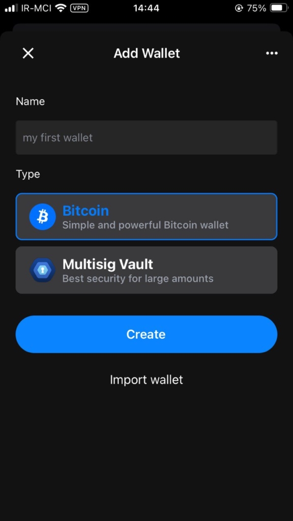 صفحه اول کیف پول بلو ولت