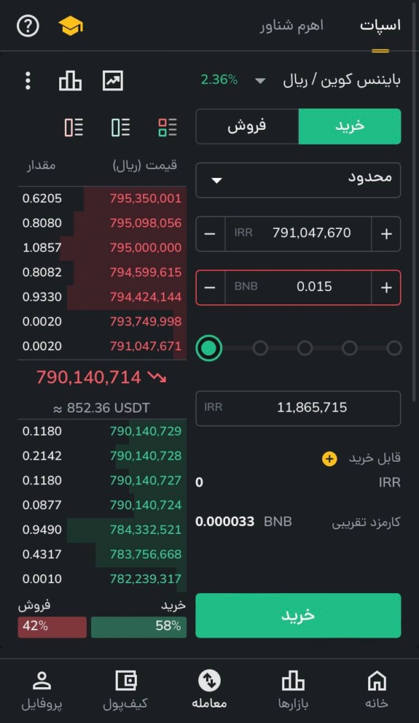 صفحه خرید بایننس کوین از رمزینکس