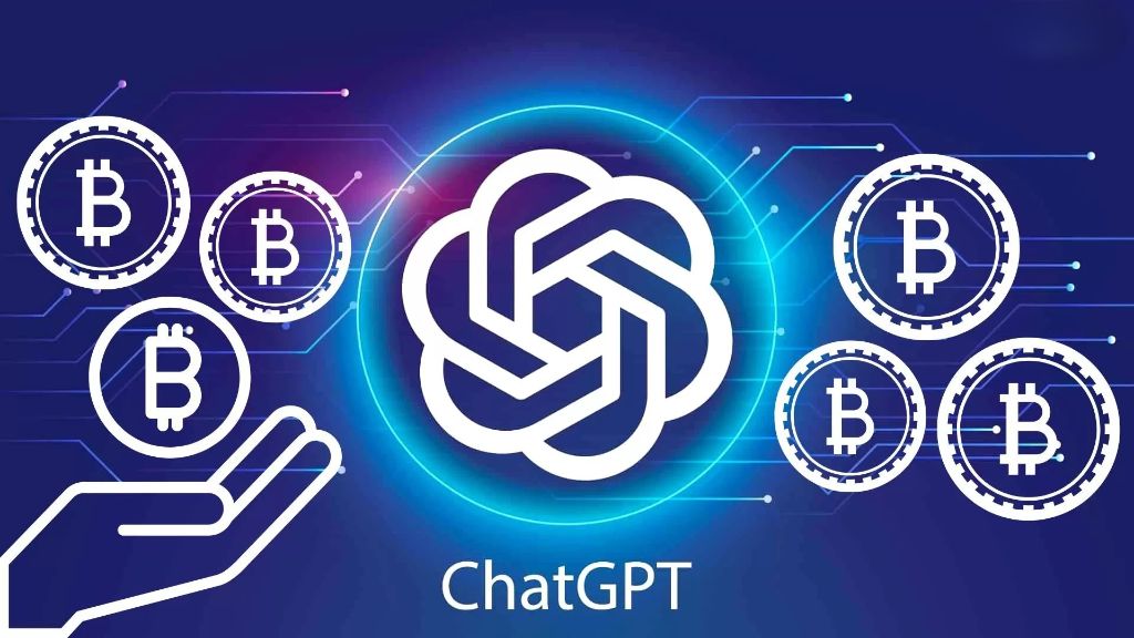 لوگوی چت جی پی تی و چندین بیت کوین