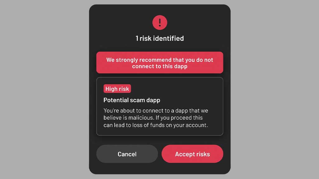 هشدار اتصال به برنامه غیرمتمرکز ناامن توسط کیف پول