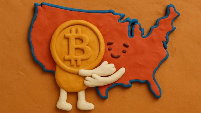 بیت کوین و آمریکا در آغوش هم، نماد رشد شاخص Bitcoin Premium Gap به منزله افزایش فشار خرید بیت کوین توسط آمریکایی‌ها