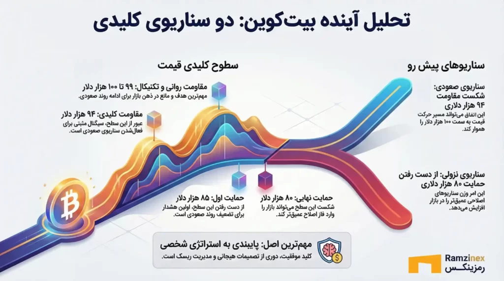 اینفوگرافی دو سناریو برای آینده بیت کوین تا انتهای سال ۲۰۲۵